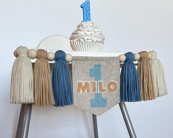 Personalized 1st Birthday Highchair Banner, Customized Yarn Tassel Garland, 1 Party Decor, Cake Smash High Chair Banner, Birthday Photo Prop