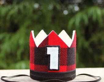 Boy 1st Birthday Crown - Boys First Birthday Crown - Buffalo Plaid Check Party Crown - Lumberjack Crown