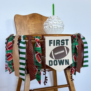First Down Football Birthday Highchair Banner, 1st Sports Party Decor, Baby Boy Cake Smash, Customizable Team Colors, One Pennant Banner