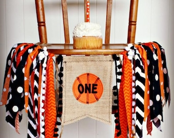 Basketball Banner Highchair High Chair First 1st One Birthday Party Cake Smash Decoration Garland Photo Prop Sports Boy Ball Rookie Decor