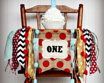 Circus First Birthday Highchair Banner, Carnival Cake Smash Party Decor, 1st Birthday Fabric Garland, Custom One Vintage Circus Theme