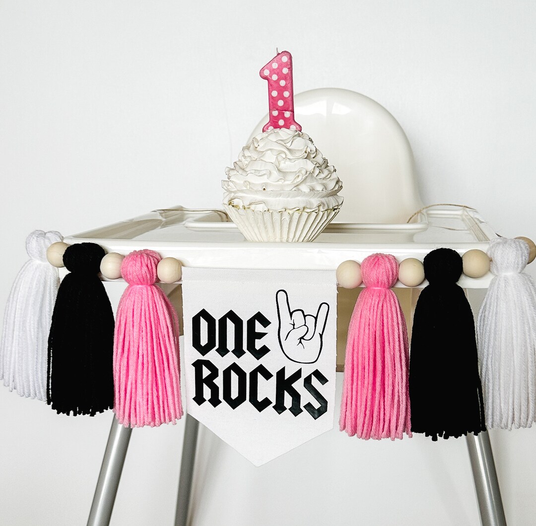 One Rocks First Birthday One Rocks First Birthday Highchair Banner, Rockstar 1st Party, Rock N ...