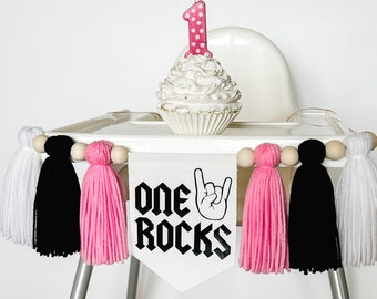 One Rocks First Birthday Highchair Banner, Rockstar 1st Party, Rock N Roll High Chair Decor, 1 Rocks Guitar Birthday, Rockin One Cake Smash