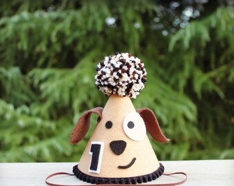Dog 1st Birthday Hat, First Puppy Pawty, Cake Smash One Year Old Party, Puppy Dog Theme Decor, Customizable Party Hat, Boy Girl Age Bday Hat