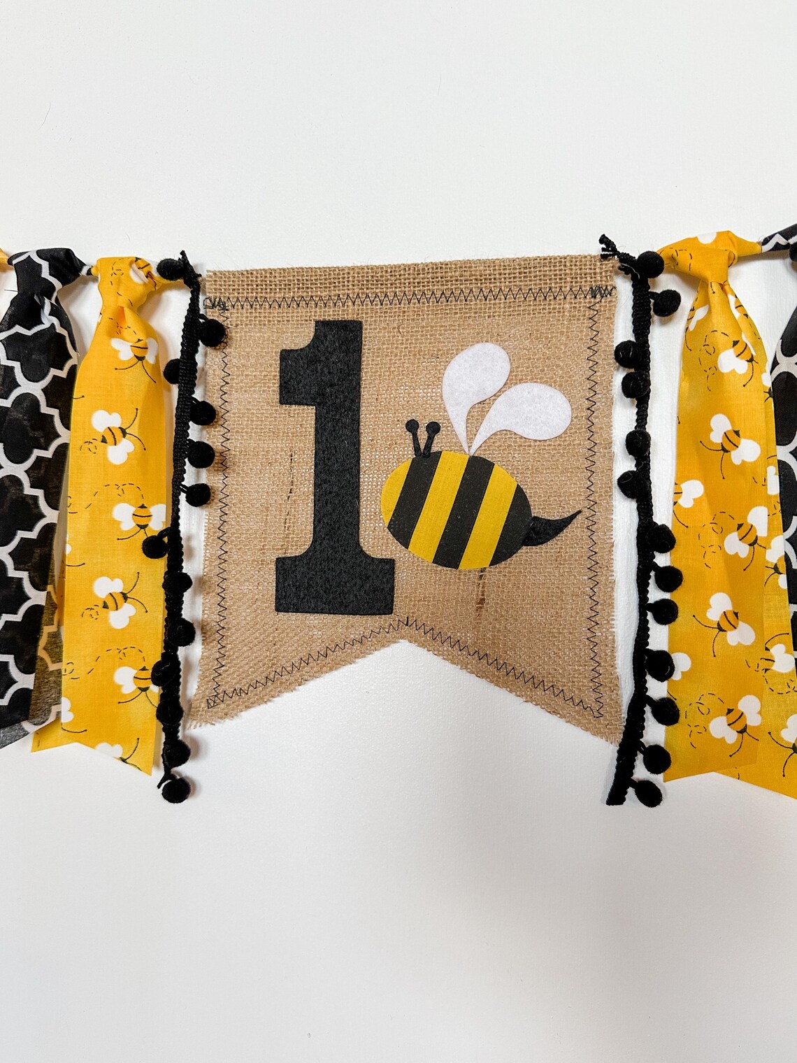 Bee First Birthday Banner One 1st High Chair Hapbee Beeday Honey Bear ...