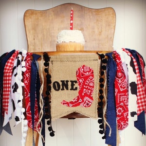 Cowboy Birthday Highchair Banner 1st Party Decoration High Chair My First Rodeo One Western Fabric Farm Boots Cow Cake Smash Garland Bunting