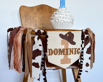 Cowboy First Birthday Highchair Banner, My 1st Rodeo High Chair Garland, Western Cake Smash Party, Personalized Custom Age Gift, Cowgirl Hat