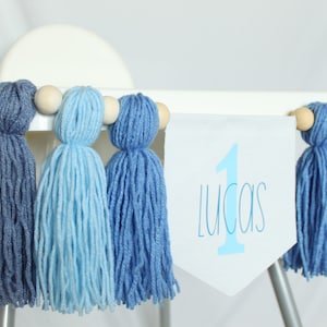 Blue 1st Boy Highchair Banner, Personalized First Birthday Banner, One Custom High Chair Banner, Shades of Blue Banner, Cake Smash Boy Party