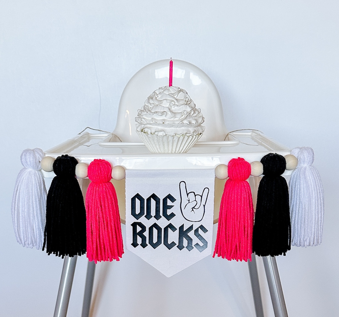 One Rocks First Birthday Highchair Banner, Rockstar 1st Party, Rock N ...