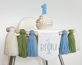 Personalized 1st Birthday Highchair Banner, Customized Yarn Tassel Garland, 1 Party Decor, Cake Smash High Chair Banner, Birthday Photo Prop