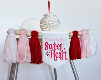 Personalized 1st Birthday Highchair Banner, Customized Yarn Tassel Garland, 1 Party Decor, First One Cake Smash Banner, Valentine Photo Prop