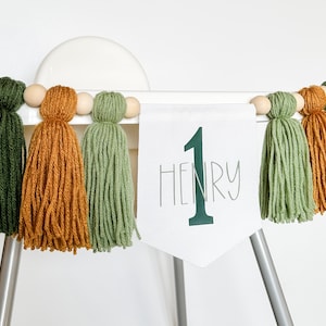 Green 1st Boy Highchair Banner, Personalized First Birthday, One Custom High Chair Banner, Shades of Greenery Banner, Cake Smash Boy Party