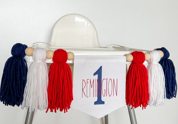 Baseball 1st Highchair Banner, Personalized First Birthday Banner, One Custom High Chair Banner, Red White Blue Theme, Cake Smash Boy Party
