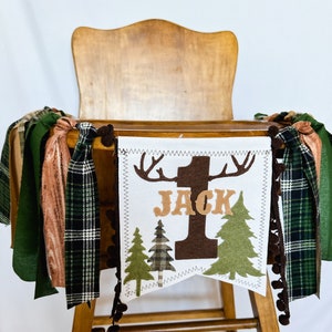 Hunting 1st Birthday Highchair Banner, The Big One First Bday High Chair Banner, One Happy Camper Party, Woodland Fishing Theme, Cake Smash