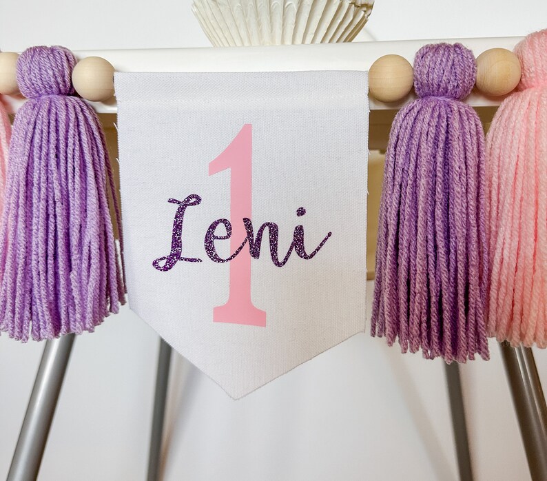 1st Birthday High Chair Banner, Girl Party Decor, Pink and Lavender