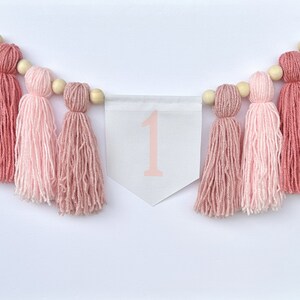 Girl First Birthday Highchair Banner, Blush Pink Cake Smash Garland, Tassel High Chair Bunting, Boho 1st Birthday Decor, Shades Of Pink