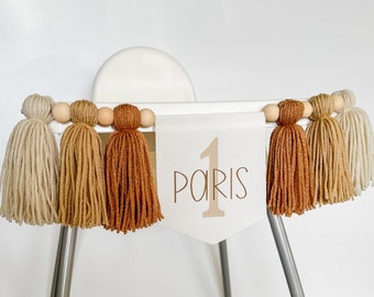 Neutral Earth Tones 1st Boy Highchair Banner, Personalized First Birthday, One Custom Sign, Shades of Beige Banner, Cake Smash Bear Party