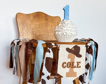 Cowboy First Birthday Highchair Banner, My 1st Rodeo High Chair Garland, Western Cake Smash Party, Personalized Custom Age Gift, Cowgirl Hat