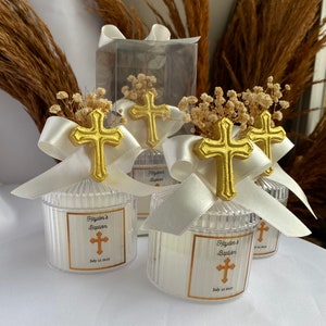 Gold Cross Candle for Baptism, First Holy Communion, Holy Communion Gift, Communion Favors, Handmade Candle