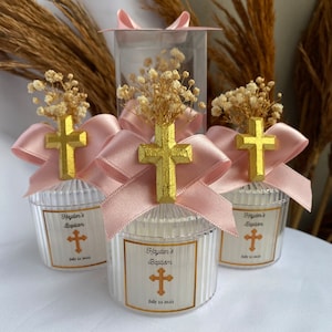 Gold Cross for Christening Favor, First Communion, Holy Communion Gift, Personalized Candle, First Communion Gift