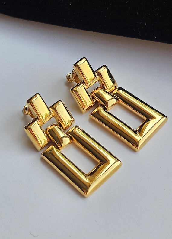 Rectangular door knocker earrings Monet Vintage h… - image 7