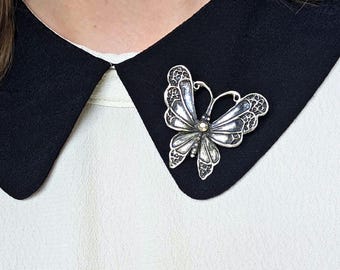 Vintage butterfly brooch Sterling Silver Oxidized sculptural insect pin