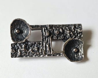 Vintage Brutalist Robert Larin Brooch Canadian Modernist Pewter Jewelry