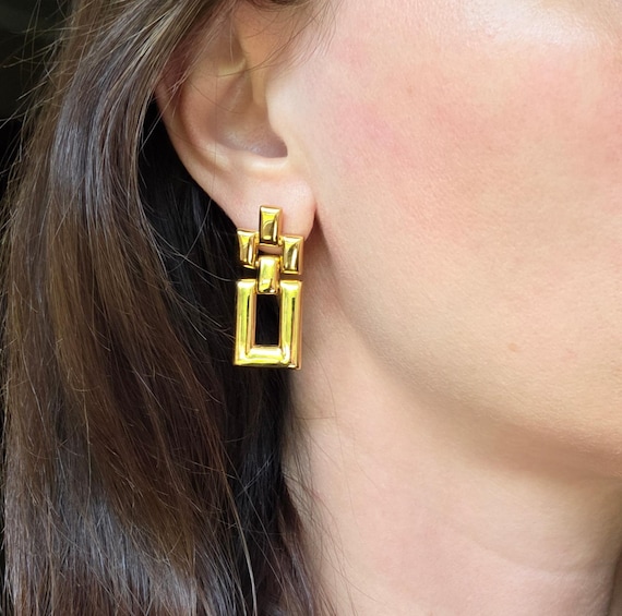 Rectangular door knocker earrings Monet Vintage h… - image 2