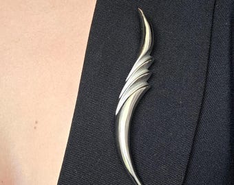 Vintage Modernist Silver Tone Wing Brooch, Minimalist Sculptural Statement Pin