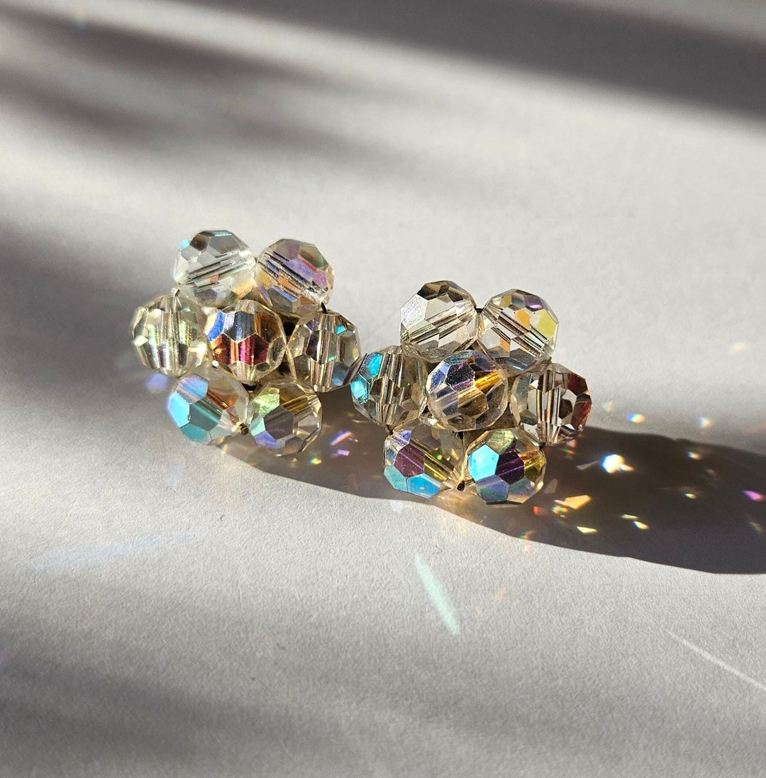 Classy Aurora Borealis Stud Earrings Vintage Austrian Crystal Etsy