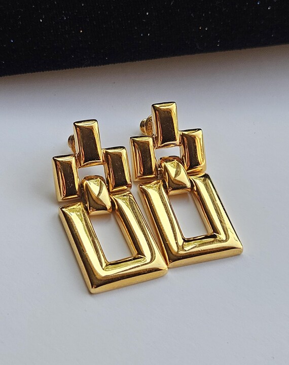 Rectangular door knocker earrings Monet Vintage h… - image 4