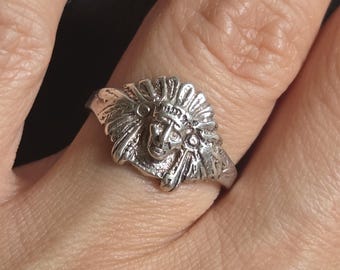 Vintage Sterling Silver Chief Head Ring, Wheeler Manufacturing Co Southwestern Style Ring