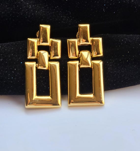 Rectangular door knocker earrings Monet Vintage h… - image 1
