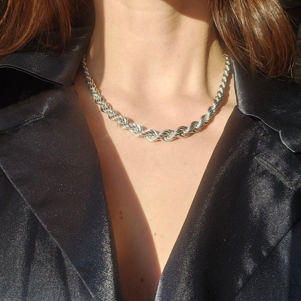 Vintage twisted rope chain Monet 1980s statement necklace layering chain 18 inch silver tone collar necklace dookie chain classic