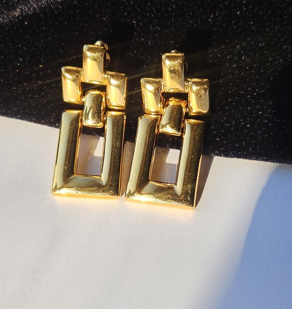 Rectangular door knocker earrings Monet Vintage h… - image 9