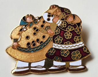 Vintage Cloisonne pin Barbara Lavallee brooch Alaska native multicolor enamel pin wearable art stylized women inuit jewelry gold tone