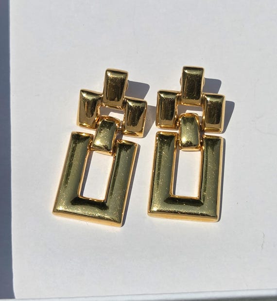Rectangular door knocker earrings Monet Vintage h… - image 10