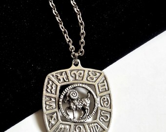 Vintage Aries Pendant Necklace Norway Pewter Astrology Jewelry Zodiac Gift Idea