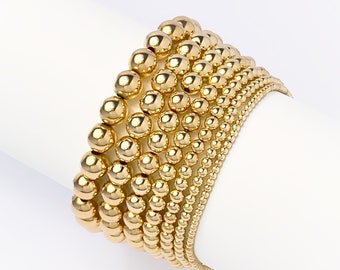 14K Gold Filled Beaded Bracelets - Gold Beaded Bracelet - Gold Ball Bracelet - Elastic Gold Bracelet