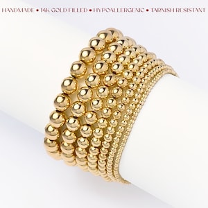 Gold Bead Bracelet 2mm 3mm 4mm 5mm 6mm 7mm | 14k Gold Bead Bracelet | Gold Bead Bracelet | Gold Ball Bracelet | Gold Filled Beaded Bracelet