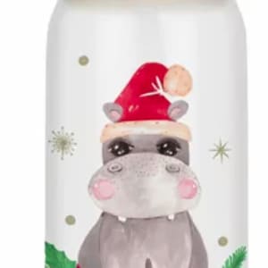 Happy Hippo Christmas Libby Glass Tumbler - 16 oz - Frosted or Unfrosted - Includes Straw, Lid, and Cleaning Brush