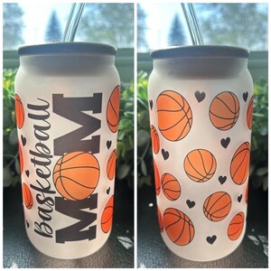 Basketball Mom-  Libby Glass Tumbler - 16 oz - Frosted or Unfrosted - Includes Straw, Lid, and Cleaning Brush