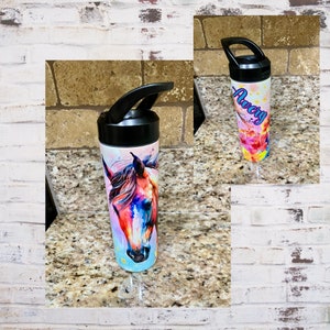 Personalized Horse 20oz Sublimation Tumbler – Triple-Insulated Stainless Steel Sports Water Bottle with Straw and Rubber Base