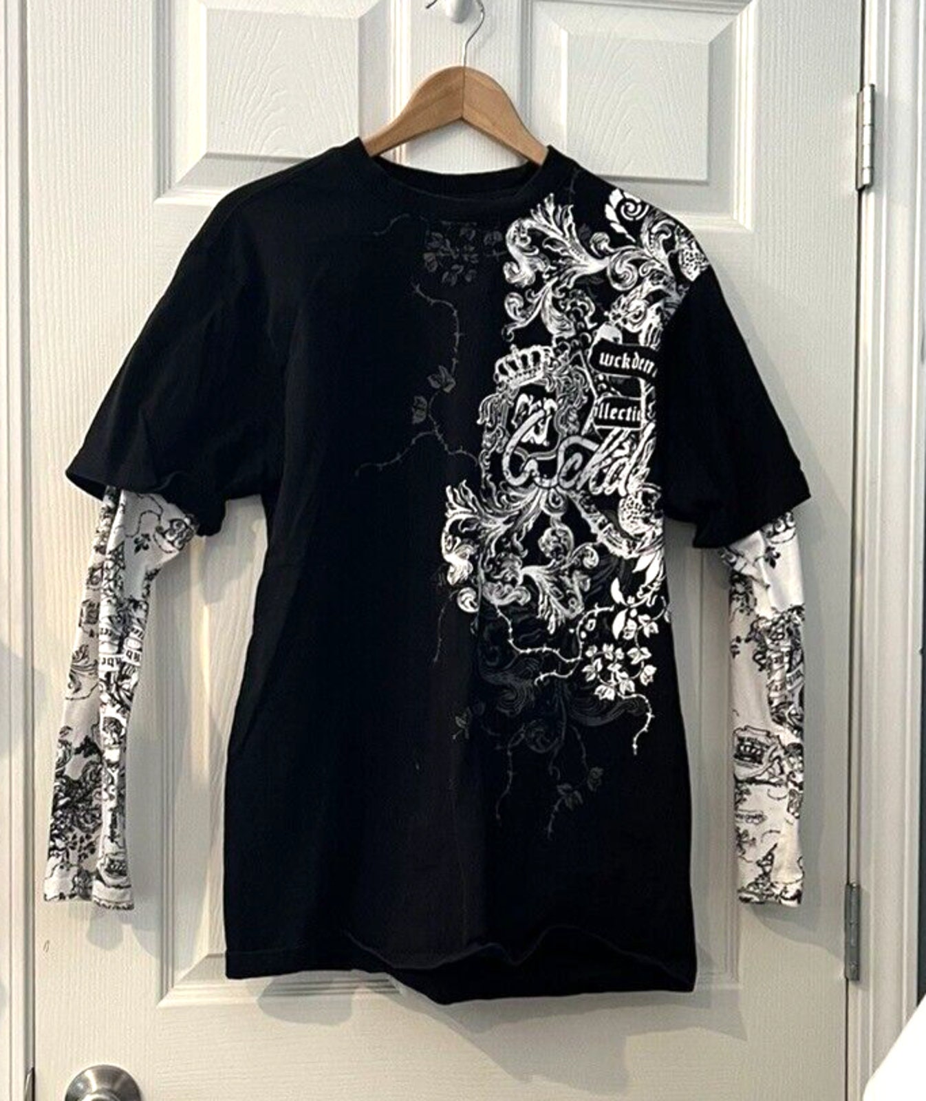 Vintage Y2K WCKD Double-sleeved T-shirt, Black & White Vintage Y2K WCKD Double-sleeved T-shirt, Black & White