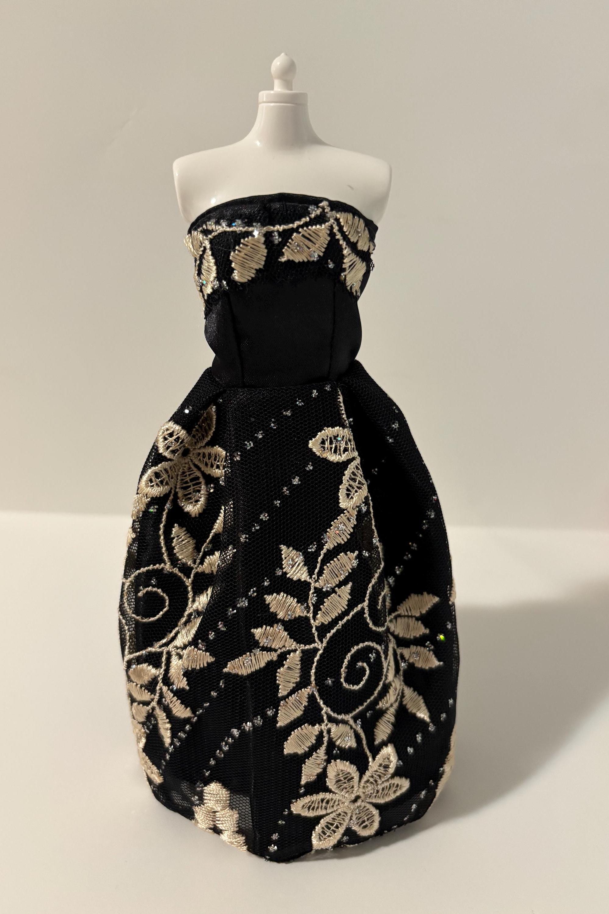 Handmade 11.5 Inch Fashion Doll Black and Gold Formal Dress