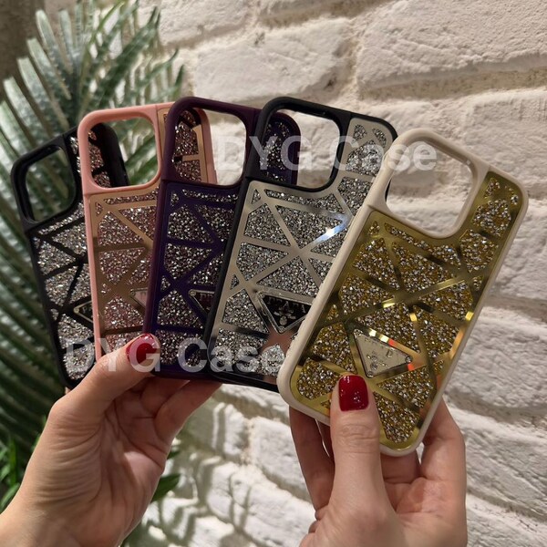 P*rada Shiny Glossy Rocky Diamond Case for iPhone 11, iPhone 13, iPhone 14, iPhone 14 pro, iPhone 14 pro max, iPhone 15, iPhone 15 pro max