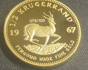 10 Very Rare Limited Edition Krugerrand 1967 coins 1/2oz Commemorative - .999 Gold clad collectibles - Each has own unique number.