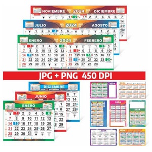 2024 SANTORAL calendar with Mexican, US and Jewish holidays IMAGE 450dpi ready to print in jpg and png.
