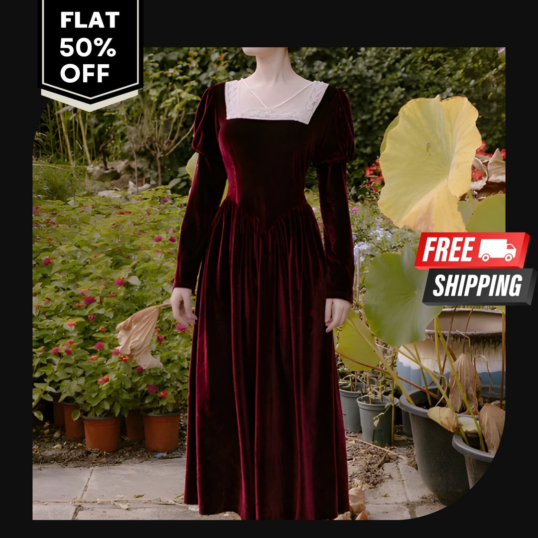 Red Velvet Medieval Dress Renaissance Peasant Halloween Ren Etsy
