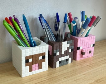 Minecraft Farm Animal Stationary Holder | Retro Cozy Gaming | Kids videogame gift | Cute Office Table Decor